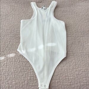 Women’s White Ribbed Bodysuit - Size S/M